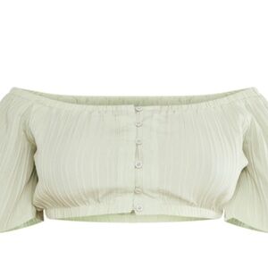 Textured Bardot Crop Top-Sage Green-26